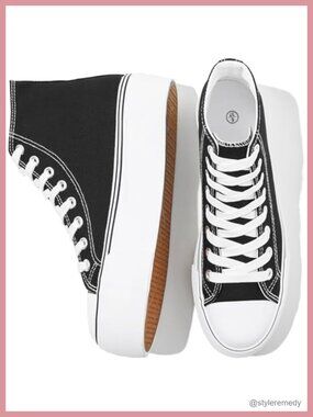 Women's High Top Canvas Platform Sneakers 30mm Cushioned Lace-Up Athletic Shoes